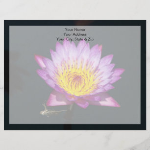 En-tête De Lettre Customisable Lotus Pourpre et Jaune avec Nymphe de Libellule