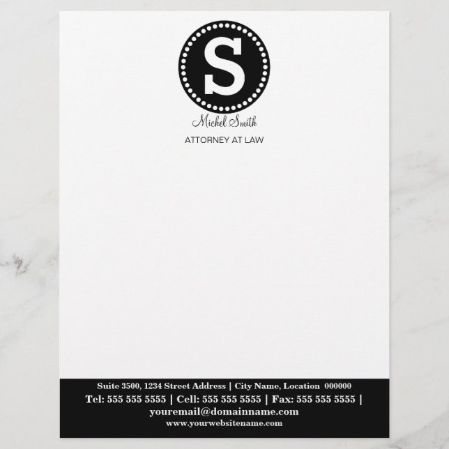 En-tête De Lettre Customisable Monogramme professionnel noir (Devant)