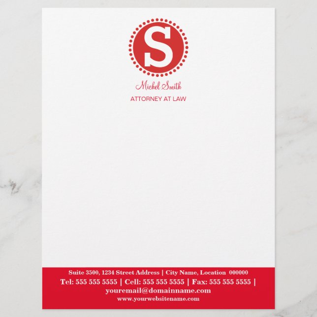 En-tête De Lettre Customisable Monogramme professionnel rouge (Devant)