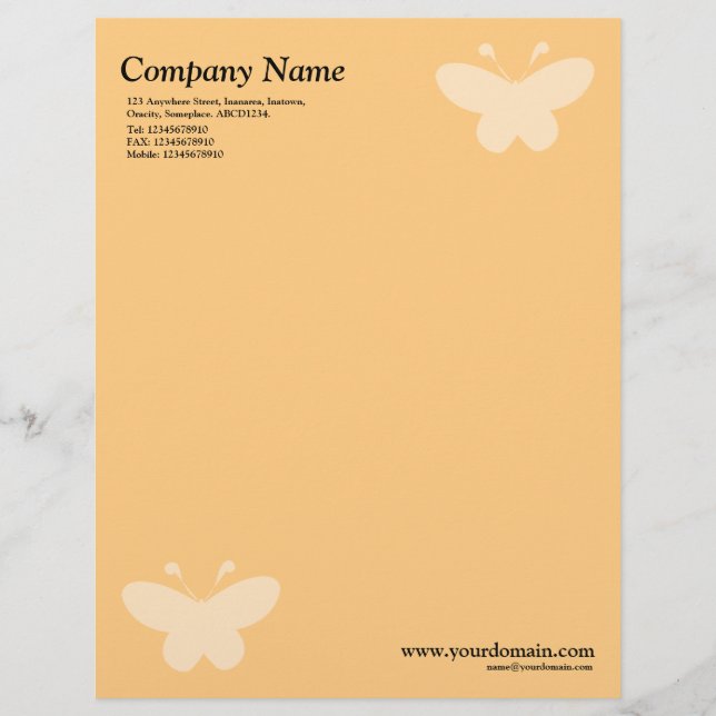En-tête De Lettre Customisable Papillon élégant - Orange clair (Devant)