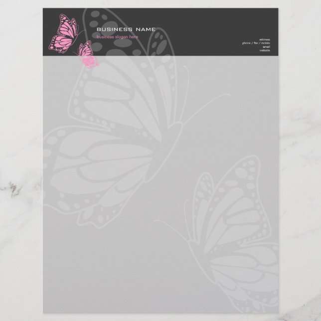 En-tête De Lettre Customisable Simple moderne élégant rose et gris de papillon (Devant)