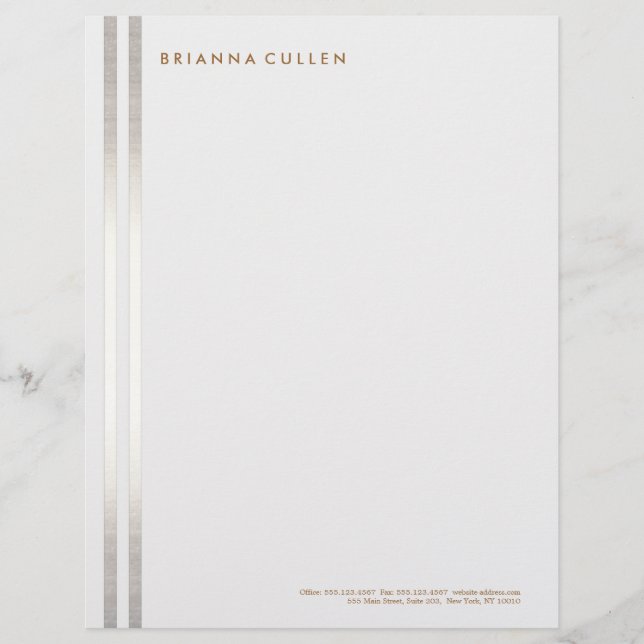 En-tête De Lettre Customisable Simple stylé rayé FAUX Silver Elegant 2 (Devant)