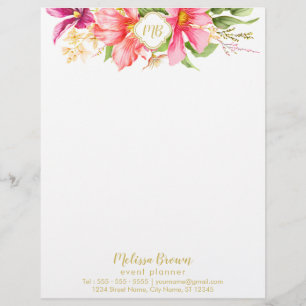 En-tête De Lettre Customisable Tête de lettre Monogramme Vintage Fleurs rose past
