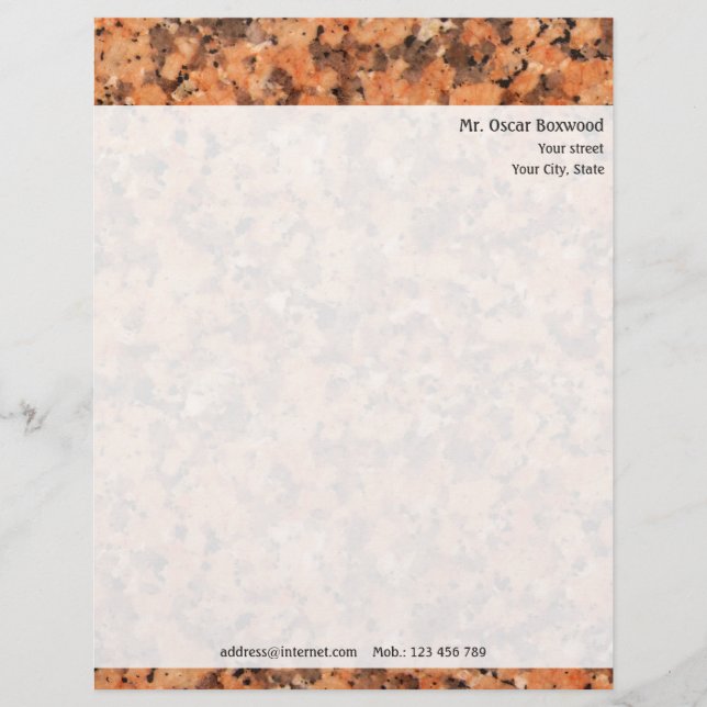 En-tête De Lettre Customisable Texture personnalisée de roche avec l'adresse de (Devant)