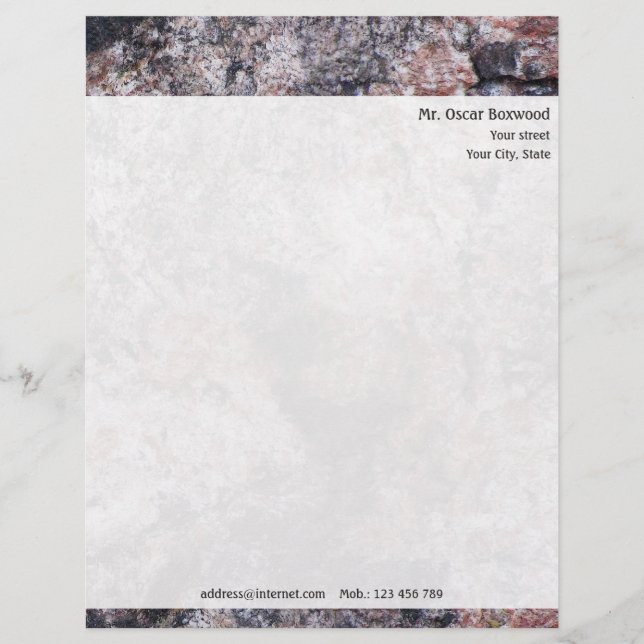 En-tête De Lettre Customisable Texture personnalisée de roche avec l'adresse de (Devant)