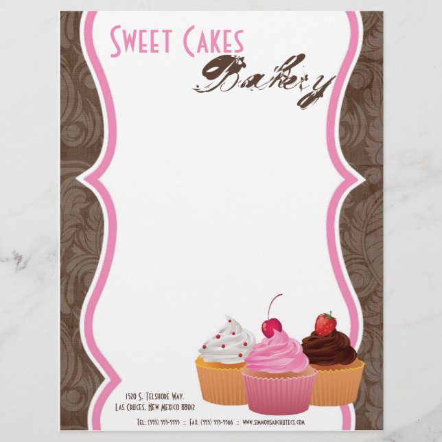 En-tête De Lettre Customisée 8.5x11 Coupe gâteaux boulangerie Sweet Traitements (Devant)