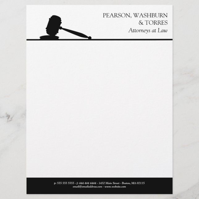 En-tête De Lettre Customisée Avocats de Gavel Noir & Blanc (Devant)