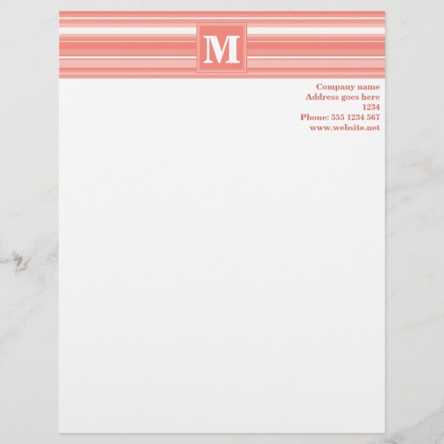 En-tête De Lettre Customisée Bandes de corail monogramme (Devant)