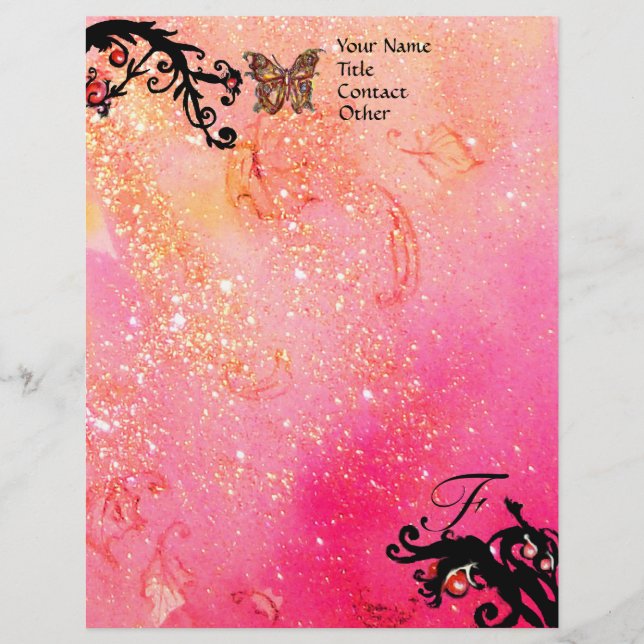 En-tête De Lettre Customisée BOUTEILLE EN ÉCLAIRAGE, Fuchsia rose Monogramme no (Devant)