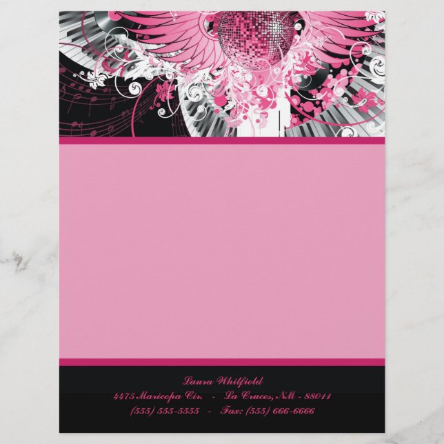 En-tête De Lettre Customisée Dance Music Disco Ball Piano Letterhead papeterie (Devant)