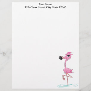 En-tête De Lettre Customisée Flamant rose rose en papier à en-tête Customisé