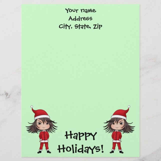 En-tête De Lettre Customisée Joli petit elfe de Noël chibi (Devant)