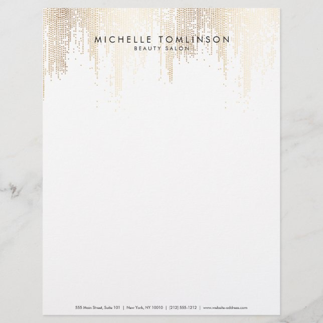 En-tête De Lettre Customisée Luxe Faux Gold Confetti Motif de pluie (Devant)