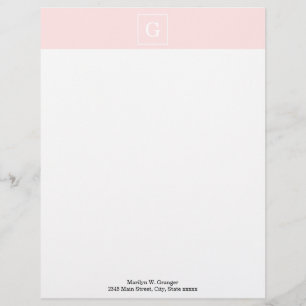 En-tête De Lettre Customisée Monogramme initial encadré blanc rose clair
