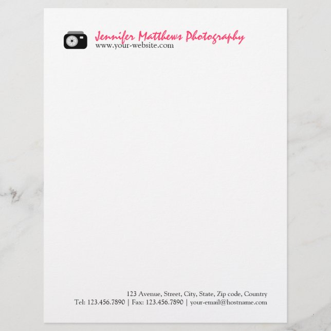 En-tête De Lettre Customisée Photographe (Devant)