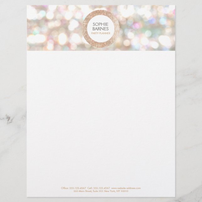 En-tête De Lettre Customisée Planificateur d'événements Cute Bokeh et Rose Gold (Devant)