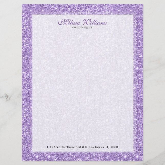 En-tête De Lettre Customisée Texture de Parties scintillant violette blanche et (Devant)