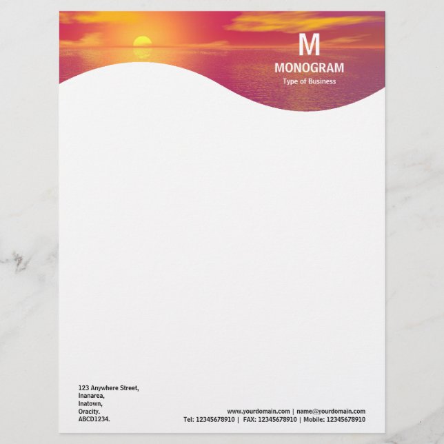 En-tête De Lettre Customisée Vague de monogramme - Soleil couché (Devant)