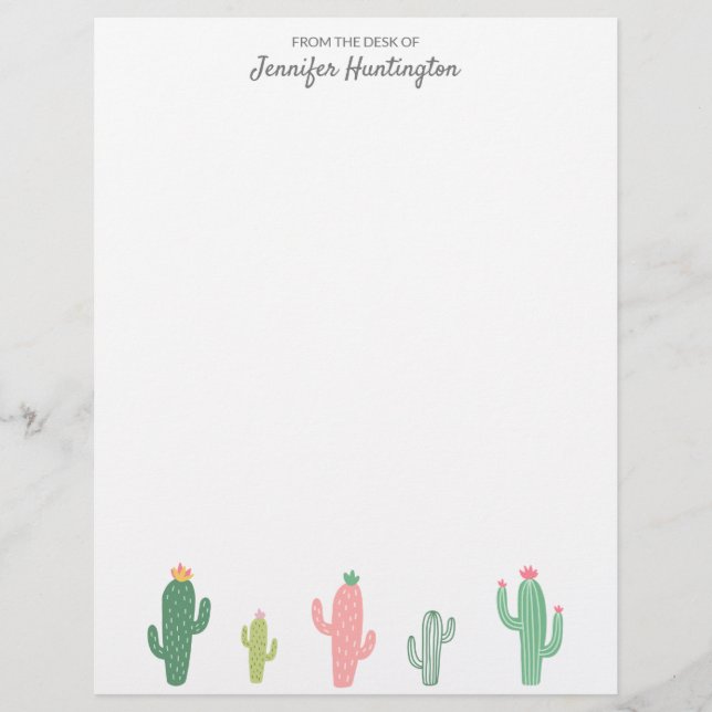 En-tête De Lettre Cute Girly Succulent Cactus Personnalisé (Devant)