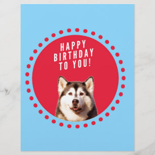 En-tête De Lettre Cute Siberian Husky Joyeux Points rouges bleus d'a
