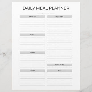 En-tête De Lettre Daily Meal Planner | Simple Minimalistic Clean