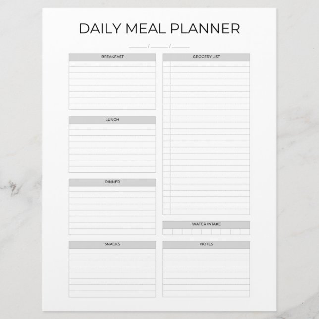 En-tête De Lettre Daily Meal Planner | Simple Minimalistic Clean (Devant)