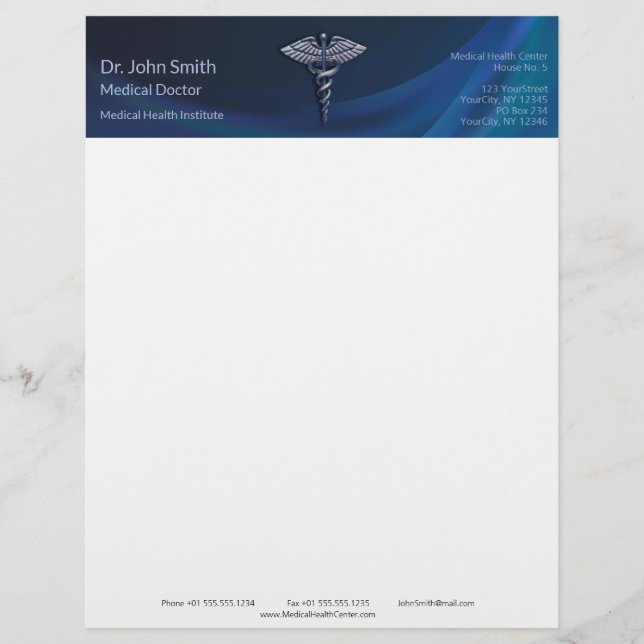 En-tête De Lettre Dark Holographic 3D Médicale Caduceus Chrome (Devant)