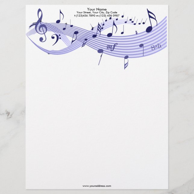 En-tête de lettre de bleus de notes musicales (Devant)