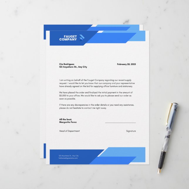 En-tête de lettre de la société officielle bleue (Devant/Arrière en situation)