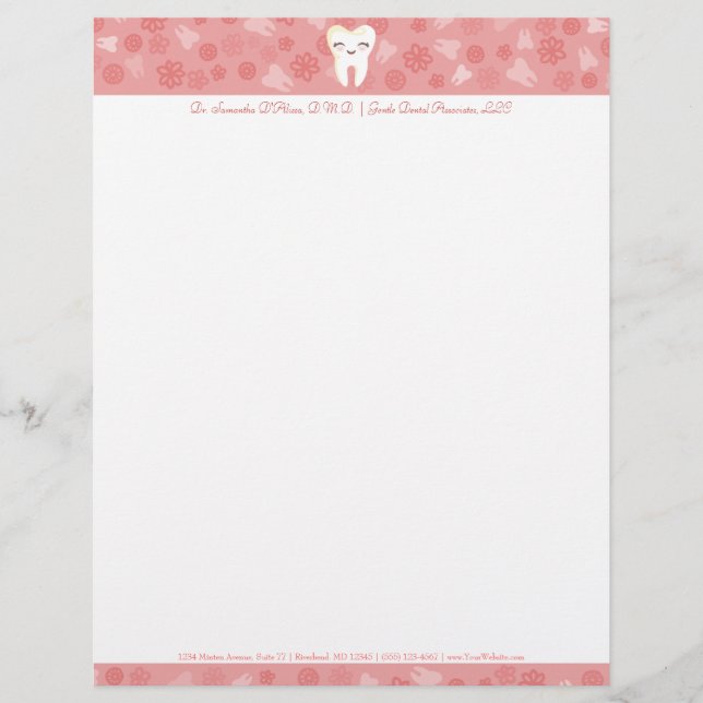 En-tête De Lettre Dent mignonne - En-tête personnalisé rose (Devant)
