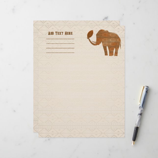 En-tête De Lettre Design d'art tribal des éléphants (Devant/Arrière en situation)