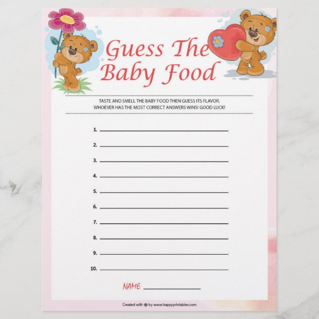 En-tête De Lettre Devinez La Nourriture Pour Bébé [Nounours] (Devant)