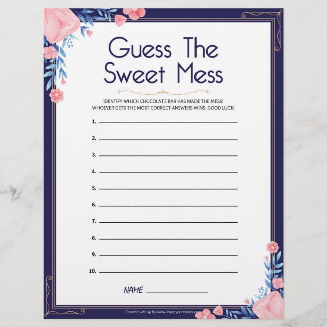 En-tête De Lettre Devinez Le Mess Doux [Cadre Floral] (Devant)