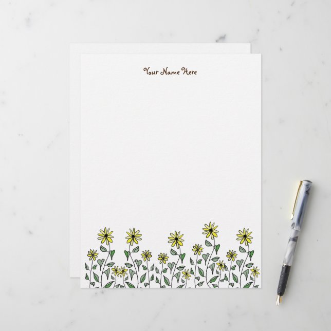En-tête De Lettre Doodle Fleur sauvage rétro Art personnalisé (Devant/Arrière en situation)