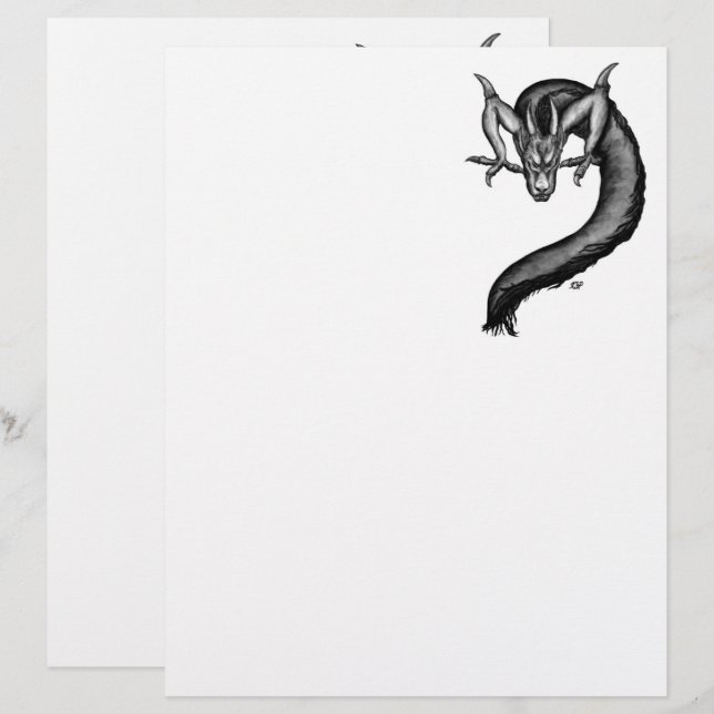 En-tête De Lettre Dragon en style tatouage (Devant / Derrière)