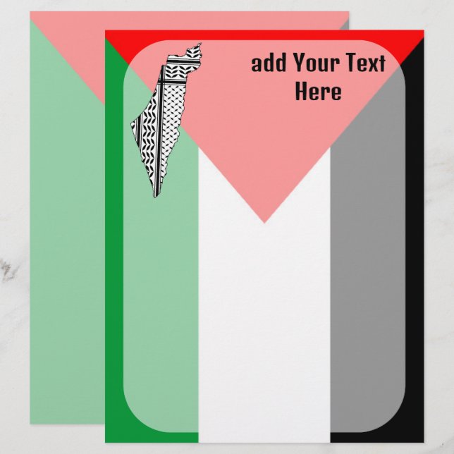 En-tête De Lettre Drapeau palestinien et carte avec Motif Keffiyeg (Devant / Derrière)