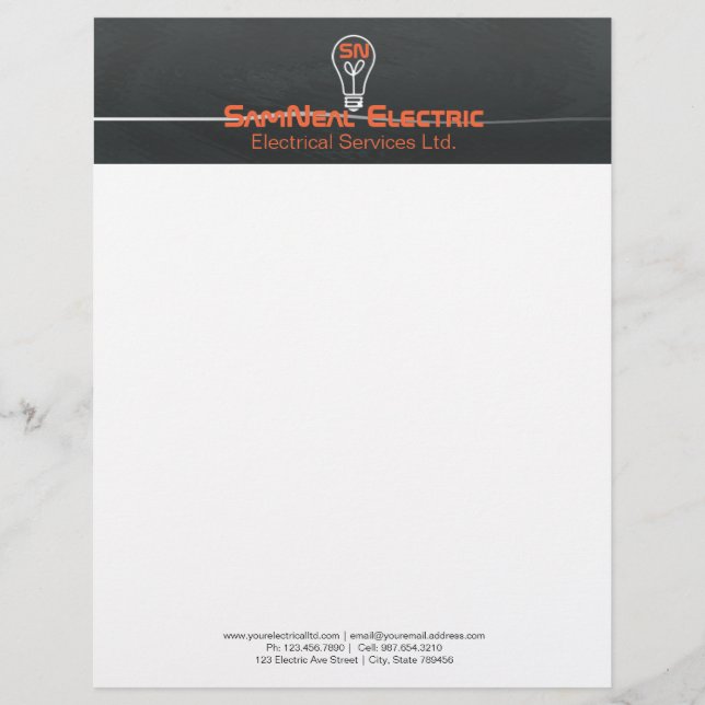 En-tête De Lettre Électricien orange - conception d'ampoule de logo (Devant)