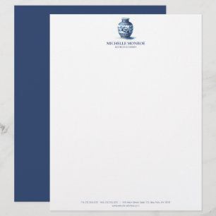 En-tête De Lettre Elégant Aquarelle bleu Ginger Jar Design d'intérie
