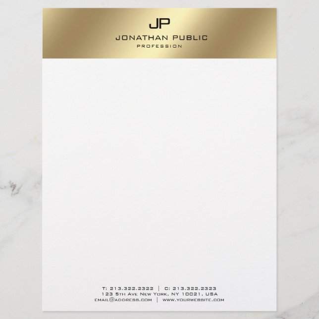 En-tête De Lettre Elégant Faux Gold Moderne Monogramme Modèle de bas (Devant)