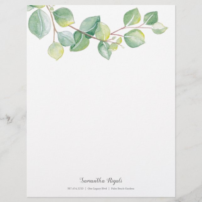 En-tête De Lettre Elégant Feuilles d'Eucalyptus (Devant)