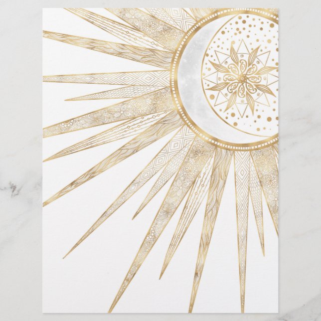 En-tête De Lettre Elegant Gold Doodles Sun Moon Mandala Design (Devant)