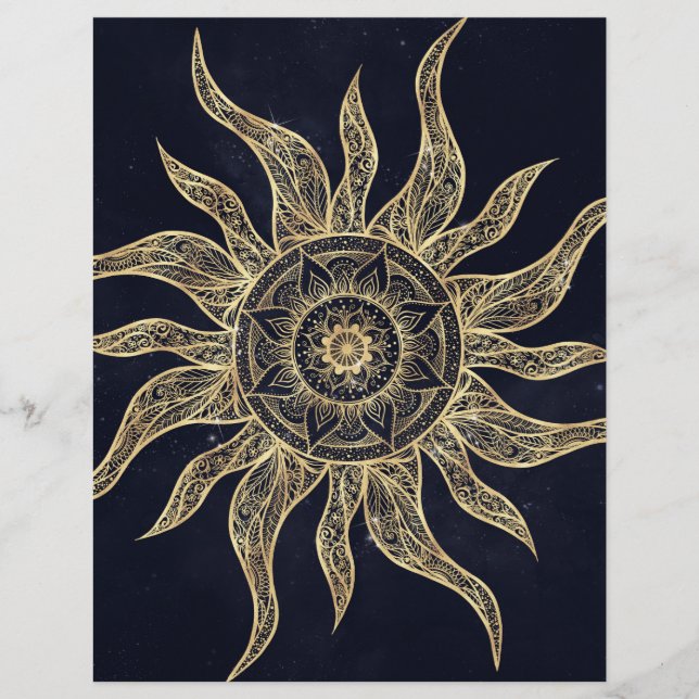 En-tête De Lettre Elégant Gold Sun Mandala Blue Nebula Design (Devant)