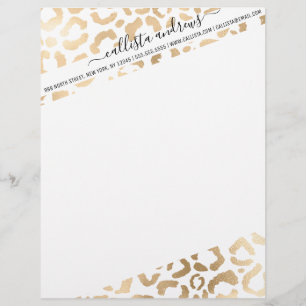 En-tête De Lettre Elegant Gold White Leopard Cheetah Animal Print