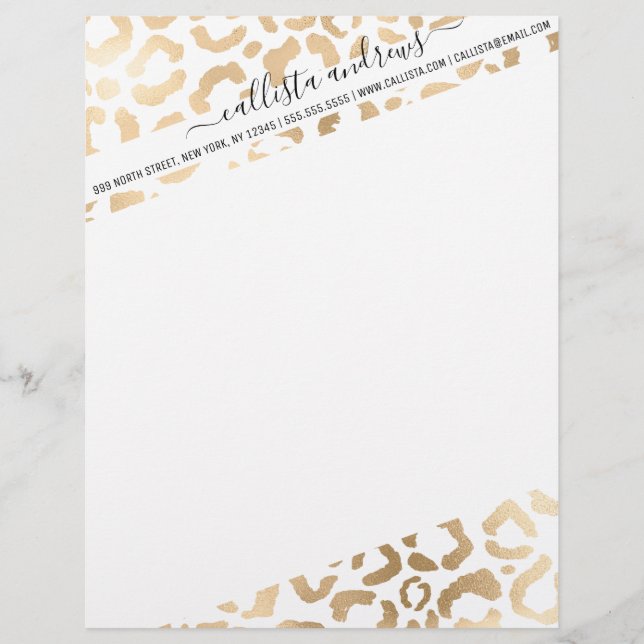En-tête De Lettre Elegant Gold White Leopard Cheetah Animal Print (Devant)