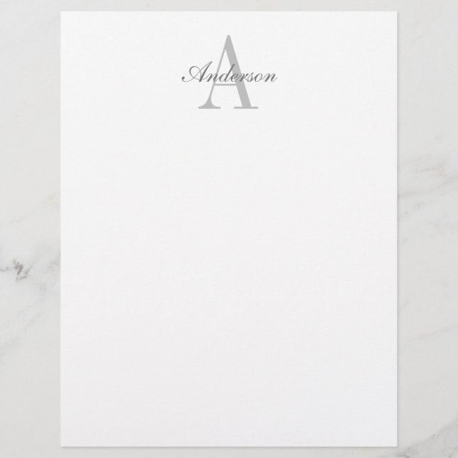 En-tête De Lettre Élégant Monogramme blanc et gris (Devant)