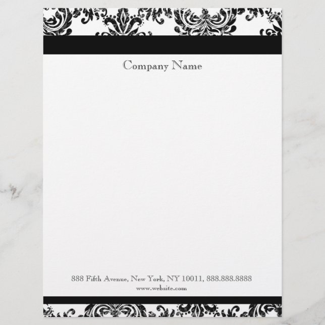 En-tête de lettre élégant noir et blanc de damassé (Devant)
