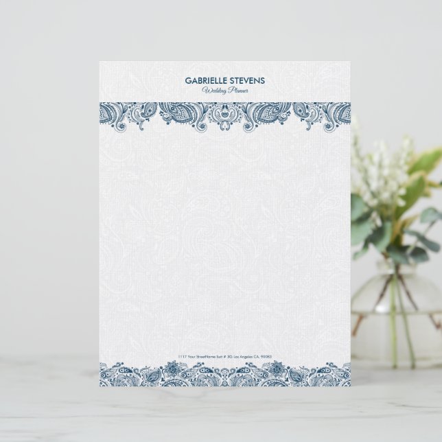 En-tête De Lettre Elégant Parquet Bleu Et BlancDentelle De Paisley (Debout devant)