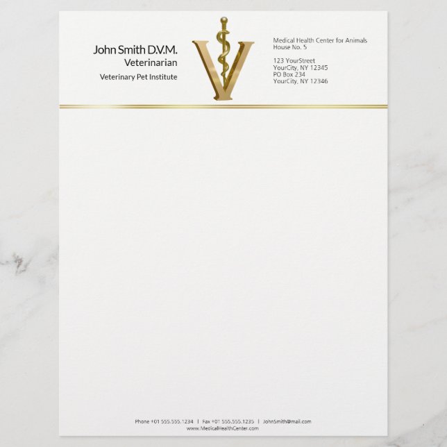 En-tête De Lettre Élégant vétérinaire vétérinaire Vet Asclepius Gold (Devant)