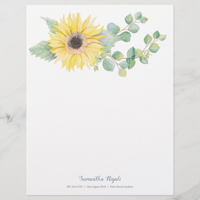 En-tête De Lettre Elégante aquarelle tournesol Eucalyptus (Devant)