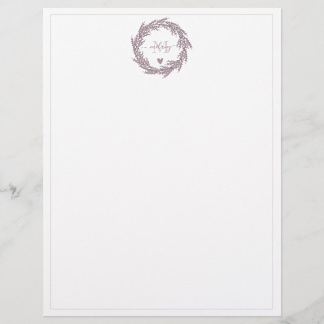 En-tête De Lettre Élégante couronne de lavande - Monogramme  (Devant)